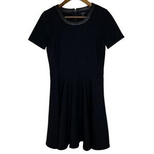 Madewell Black Casual Round Neck Leather Trim Skater Short Sleeve Dress S Women